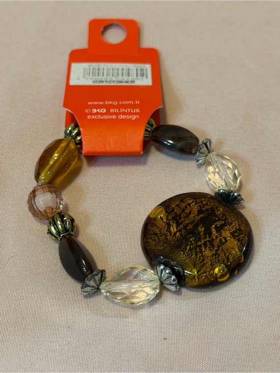 Jewelry - Glass Bead Stretch Bracelet in Amber Color and Clear
